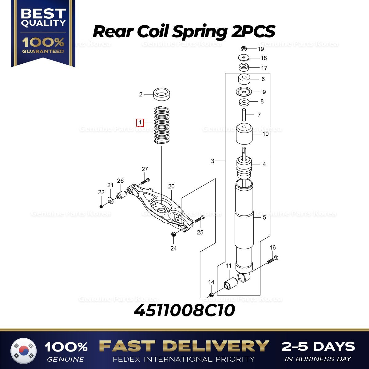 Genuine Rear Coil Spring 2PCS 4511008C10 for Ssangyong Rexton