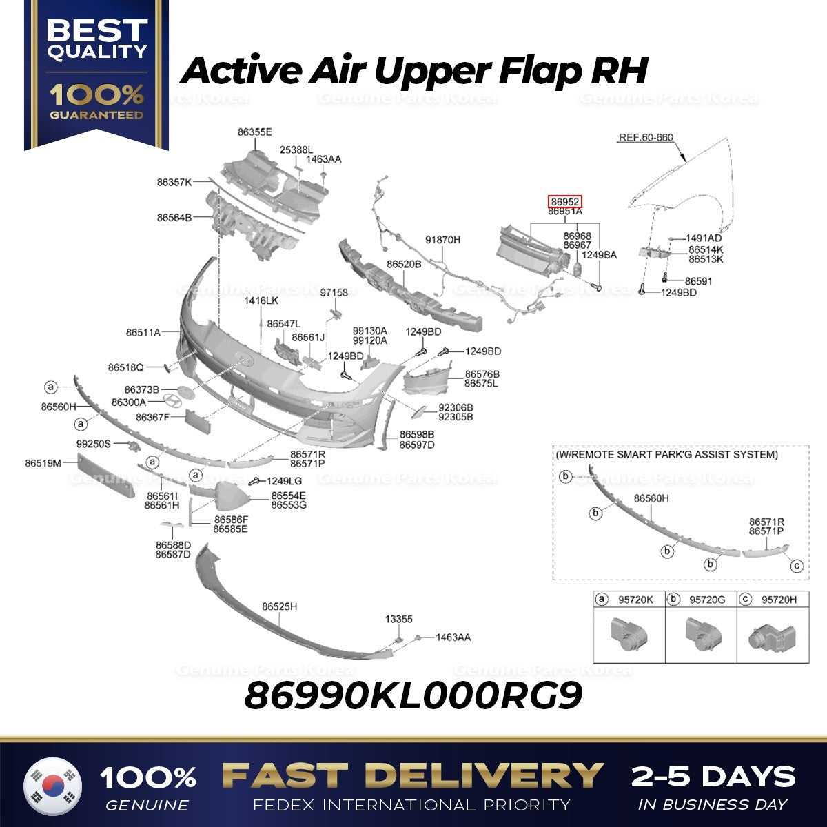 Genuine Active Air Upper Flap RH 86990KL000RG9 for Hyundai Ioniq 6