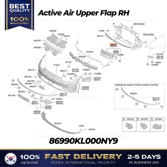 Genuine Active Air Upper Flap RH 86990KL000NY9 for Hyundai Ioniq 6
