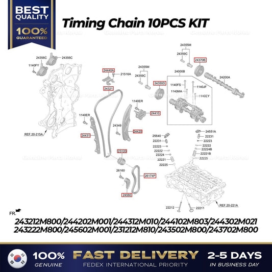 Genuine Timing Chain 10PCS KIT 243502M800 243702M800 for Hyundai Santa Fe