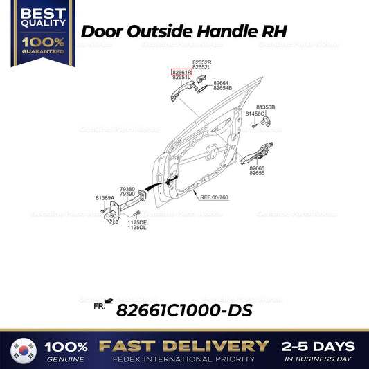 Genuine Door Outside Handle RH 82661C1000-DS for Hyundai Sonata
