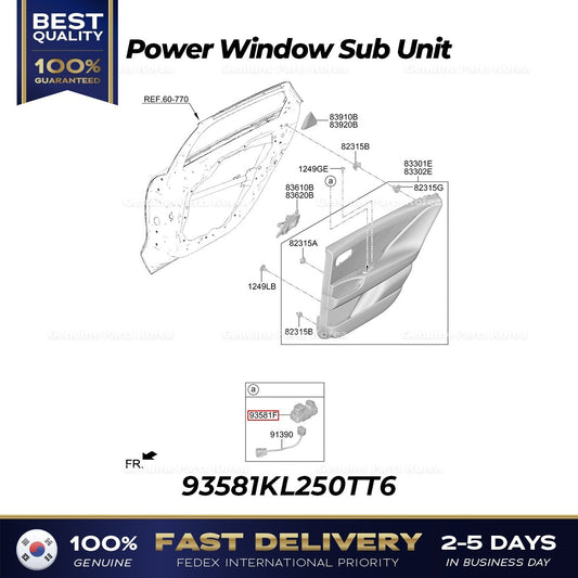 Genuine Power Window Sub Unit 93581KL250TT6 for Hyundai Ioniq 6