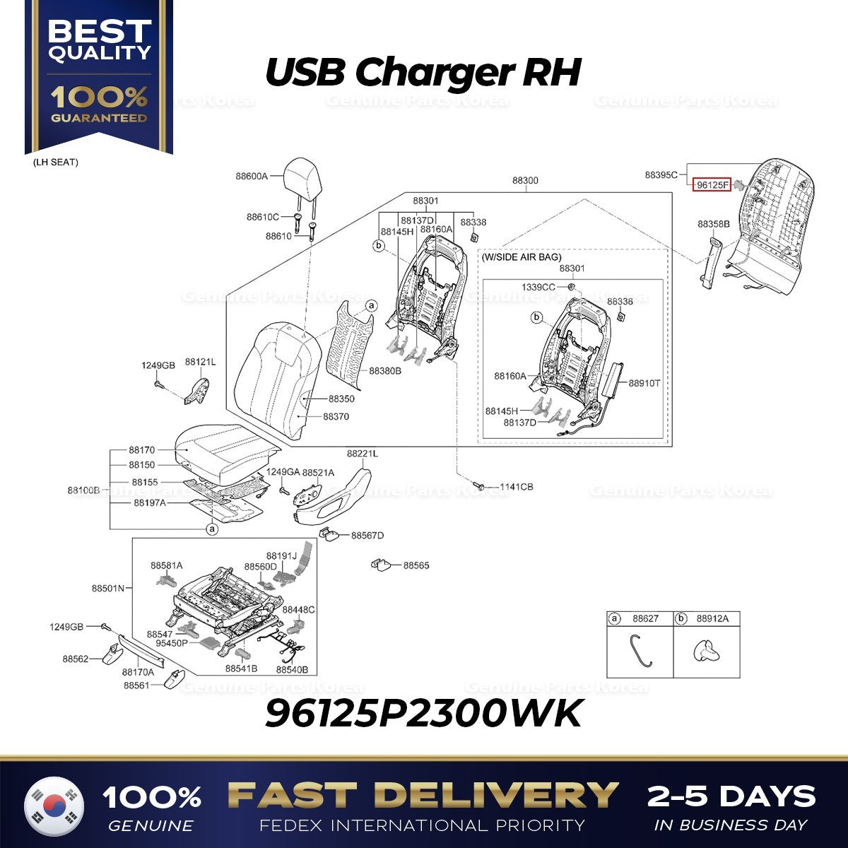 Genuine USB Charger RH 96125P2300WK for Kia Sorento Sportage