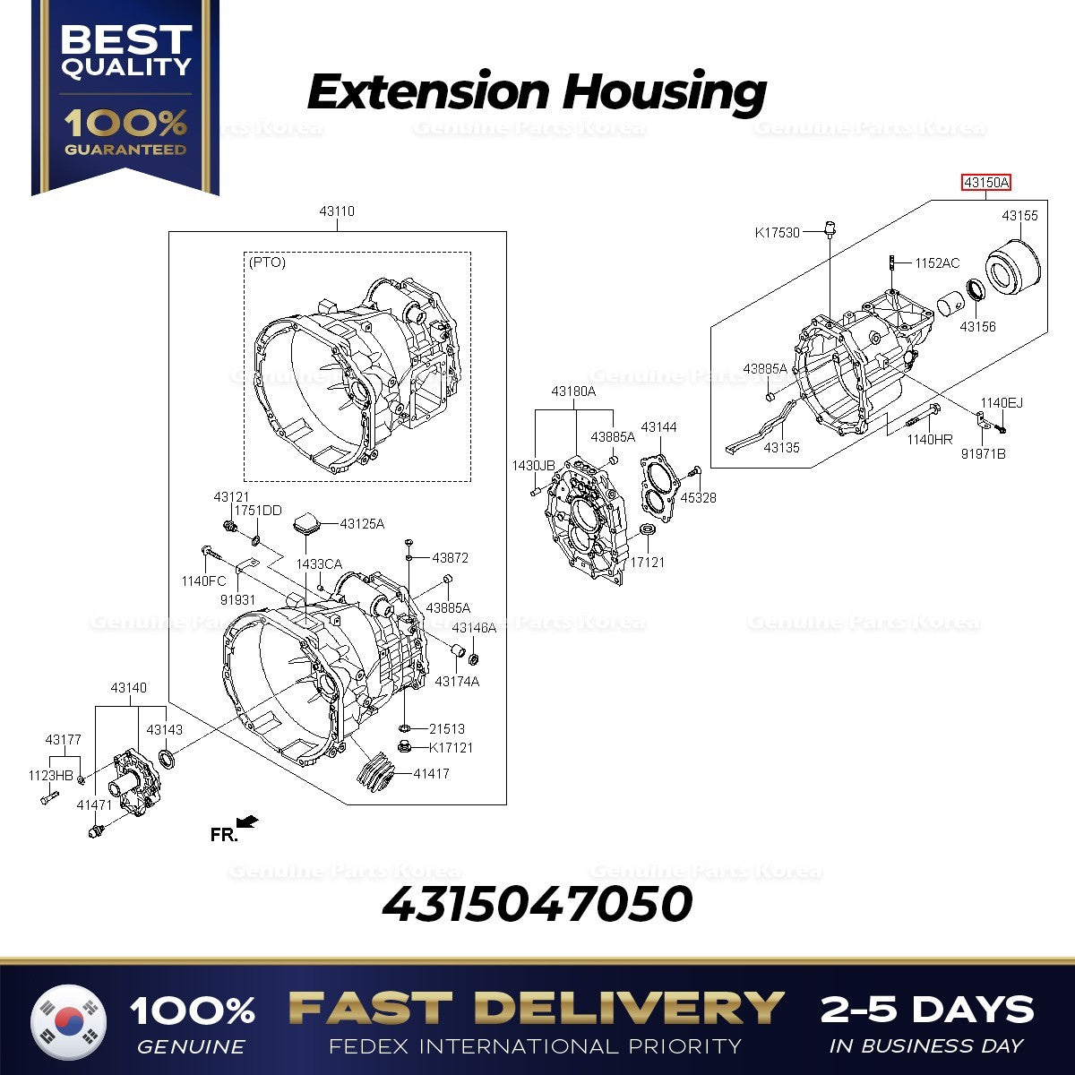 Genuine Extension Housing 4315047050 for Hyundai Porter II