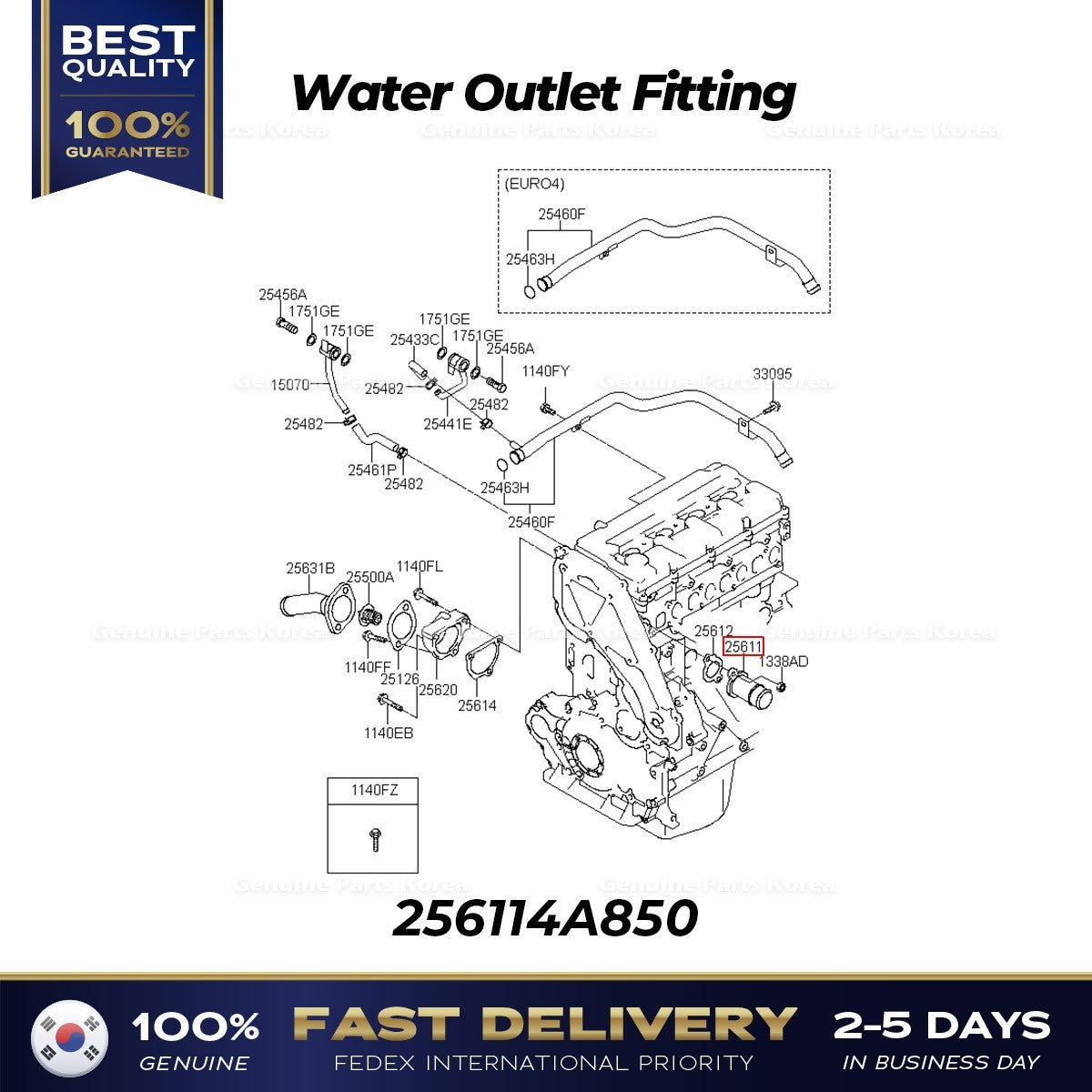 Genuine Water Outlet Fitting 256114A850 for Hyundai Porter II