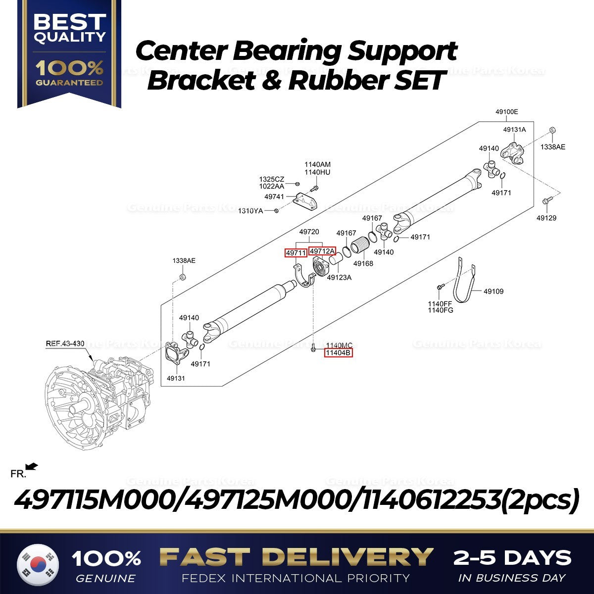 Genuine Center Bearing Support Bracket & Rubber SET for Hyundai Mighty
