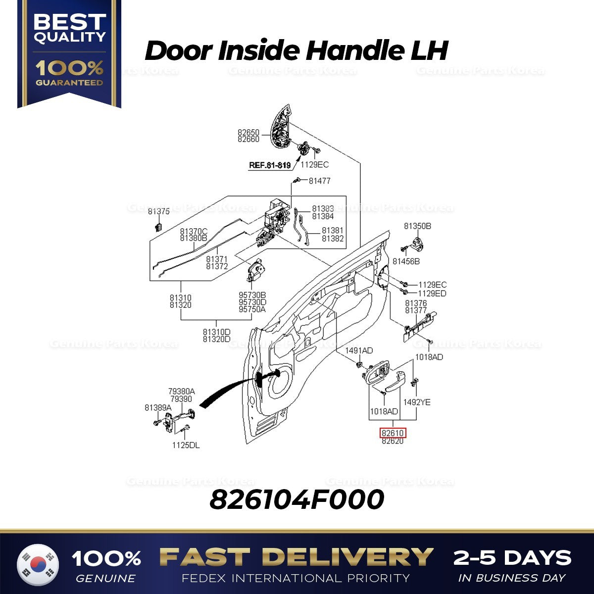 Genuine Door Inside Handle LH 826104F000 for Hyundai Porter II