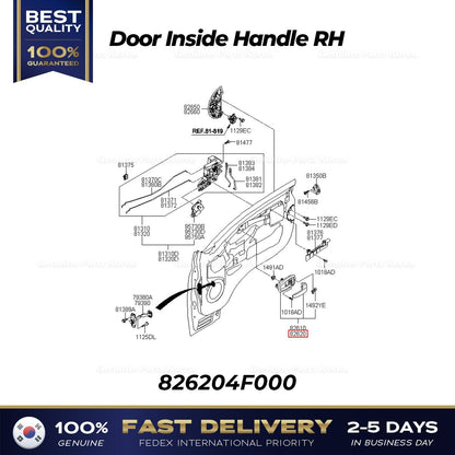 Genuine Door Inside Handle RH 826204F000 for Hyundai Porter II