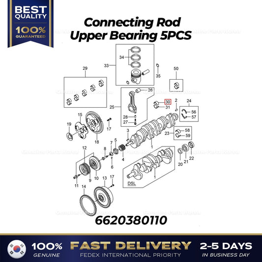 Genuine Connecting Rod Upper Bearing 5PCS for 6620380110 for Ssangyong Rexton