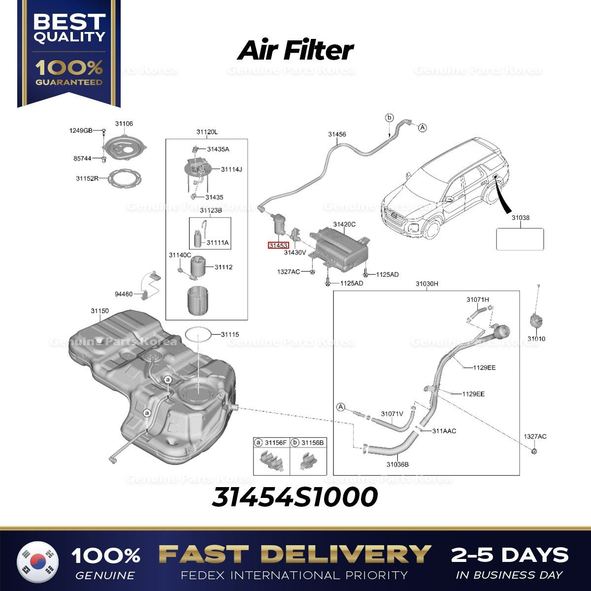 Genuine Air Filter 31454S1000 for Hyundai Palisade Santa Fe