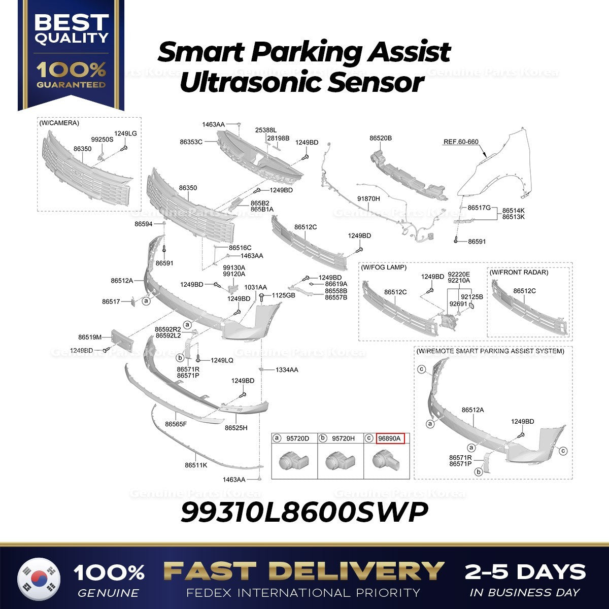 Genuine Smart Parking Assist Ultrasonic Sensor 99310L8600SWP for Kia Sportage