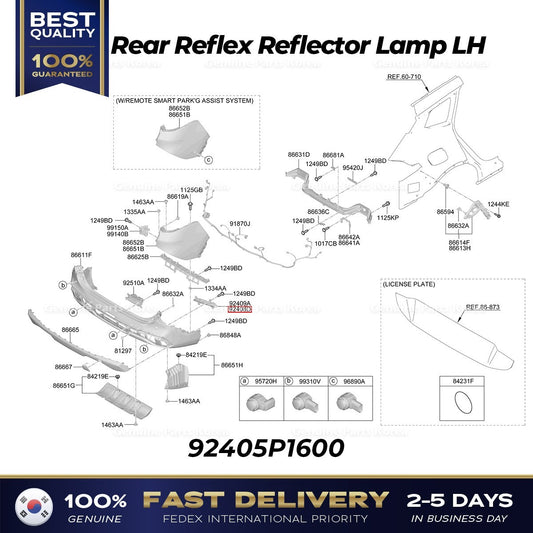 Genuine Rear Reflex Reflector Lamp LH 92405P1600 for Kia Sportage