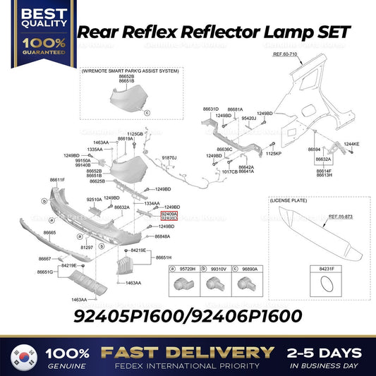 Genuine Rear Reflex Reflector Lamp SET 92405P1600 92406P1600 for Kia Sportage