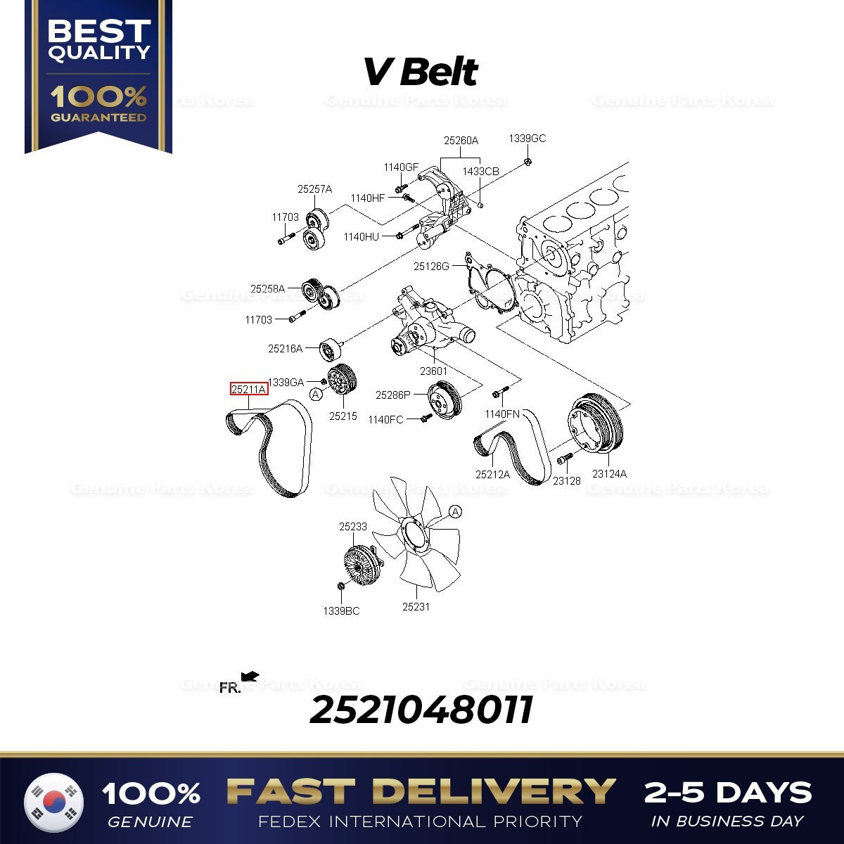Genuine V Belt 2521048011 for Hyundai Mighty