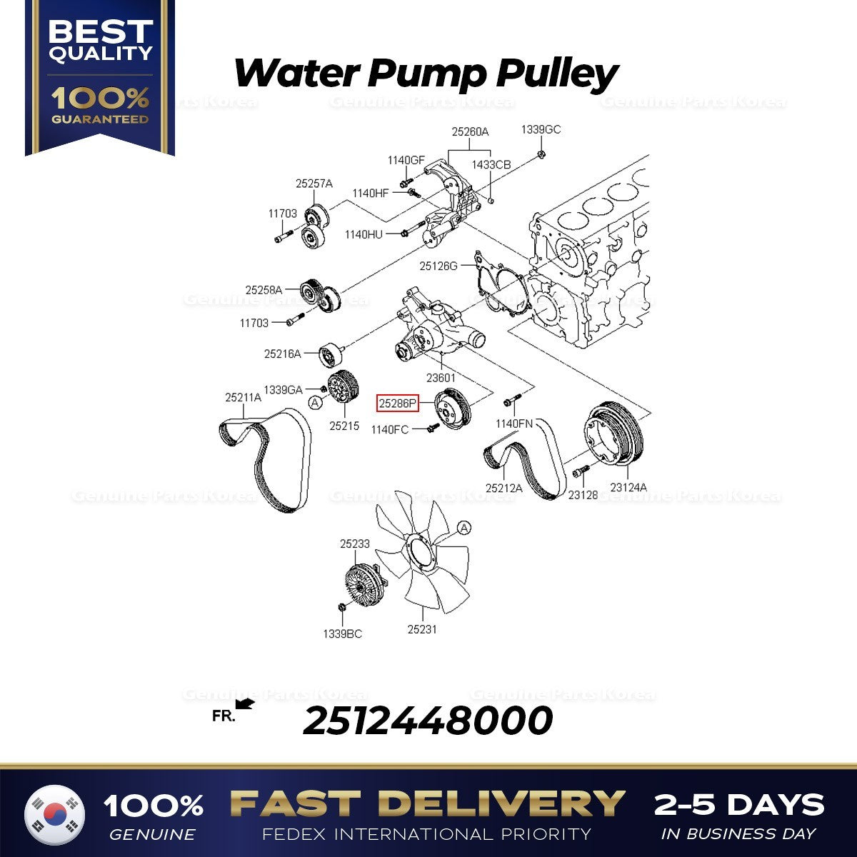 Genuine Water Pump Pulley 2512448000 for Hyundai Mighty