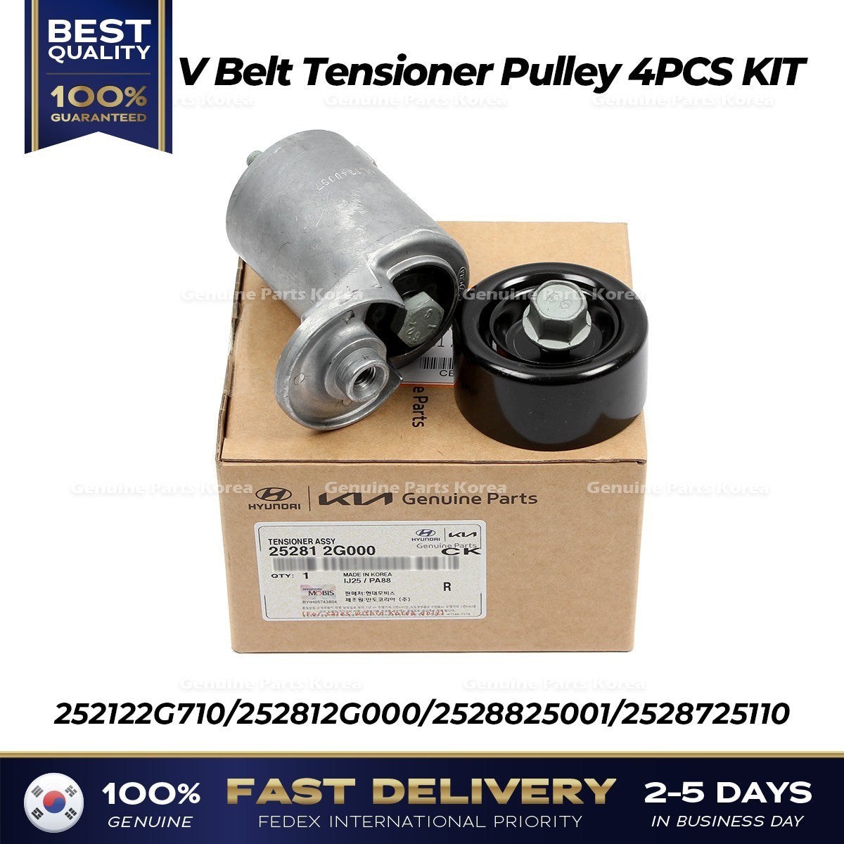 Genuine V Belt Tensioner Pulley 4PCS KIT for Hyundai Sonata Kia Sportage