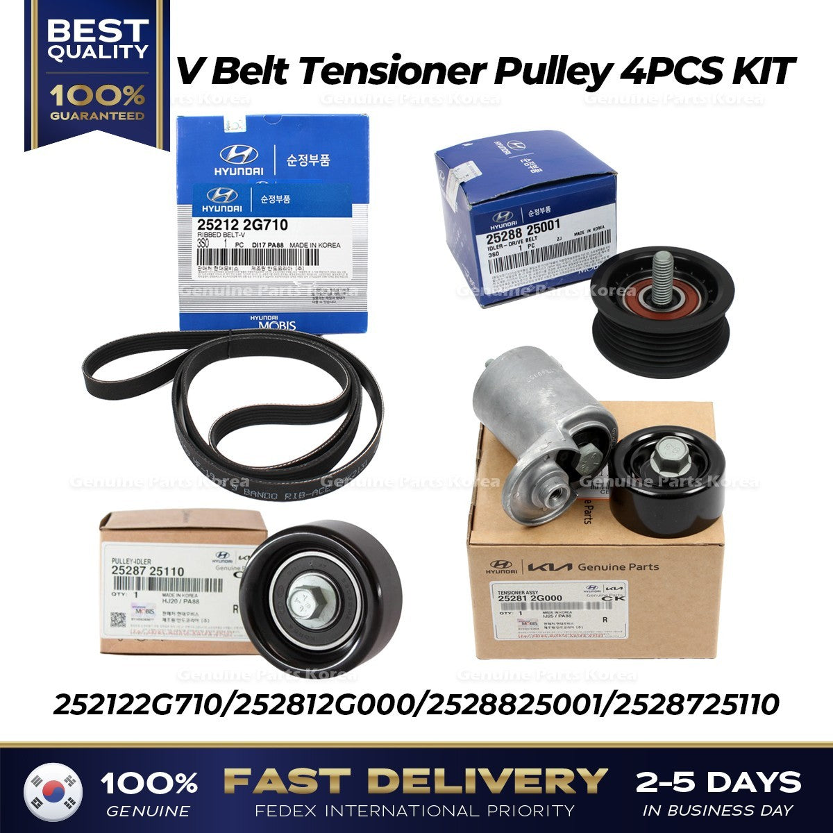Genuine V Belt Tensioner Pulley 4PCS KIT for Hyundai Sonata Kia Sportage