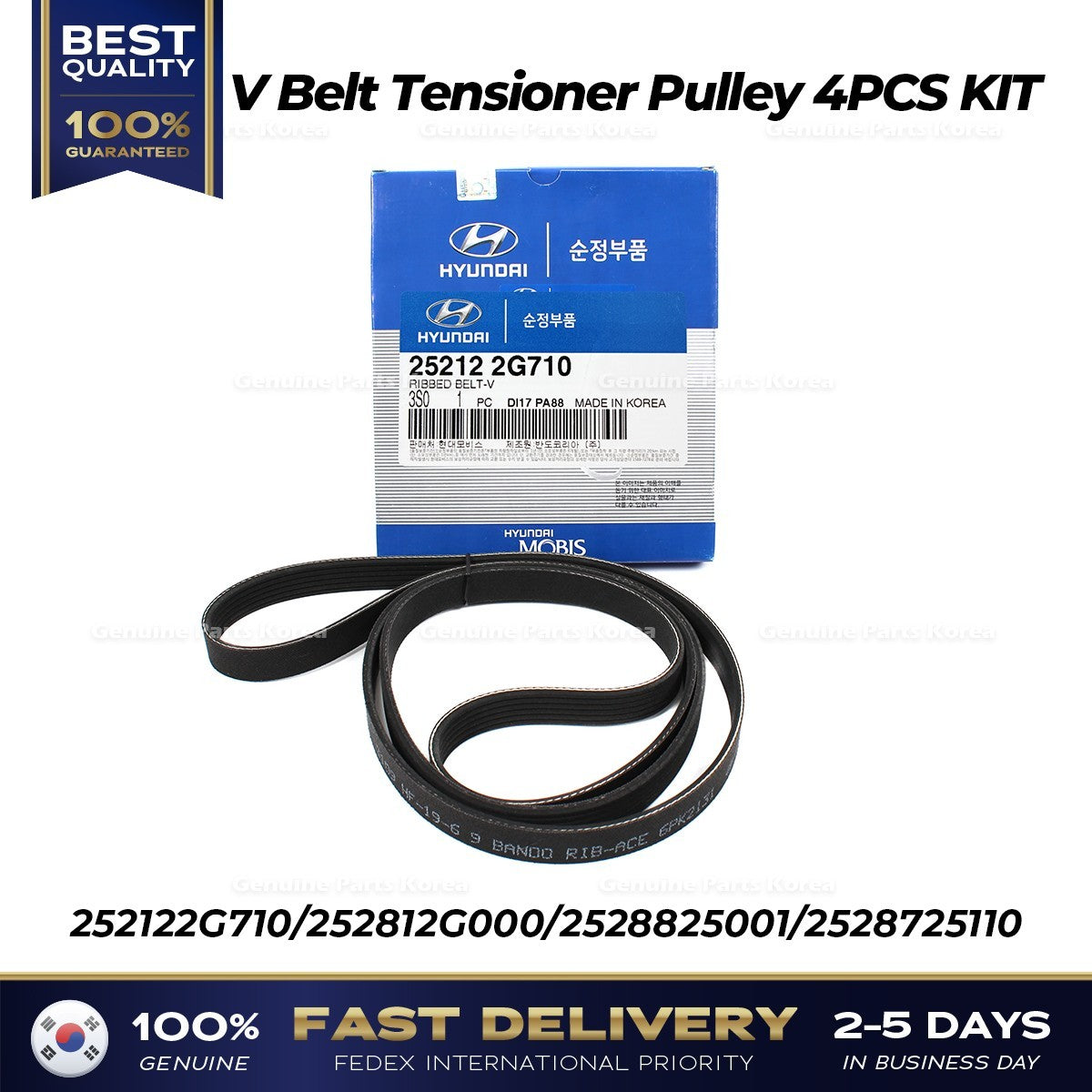 Genuine V Belt Tensioner Pulley 4PCS KIT for Hyundai Sonata Kia Sportage