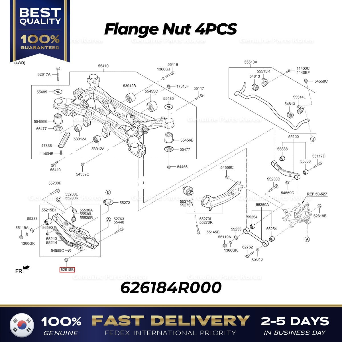 Genuine Flange Nut 4PCS 626184R000 for Hyundai Kia