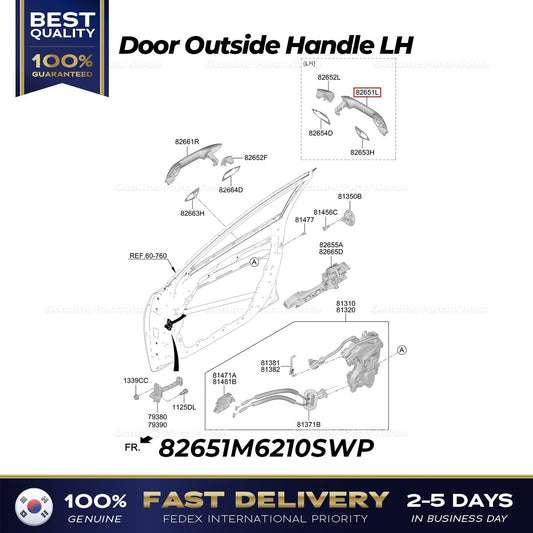 Genuine Door Outside Handle LH 82651M6210SWP for Kia K3
