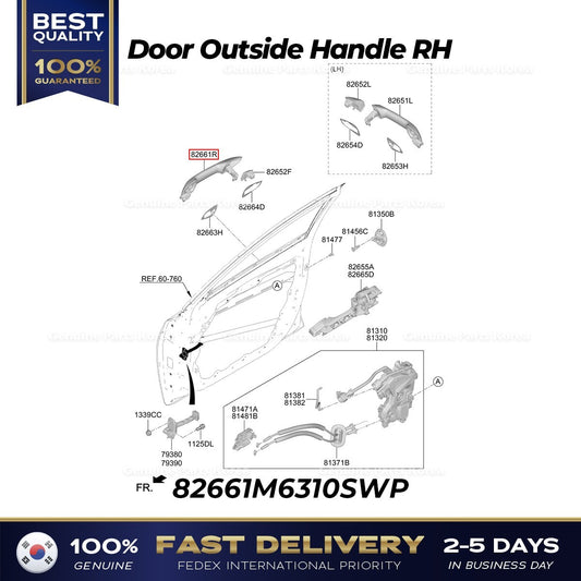 Genuine Door Outside Handle RH 82661M6310SWP for Kia K3
