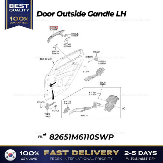 Genuine Door Outside Gandle LH 82651M6110SWP for Kia K3