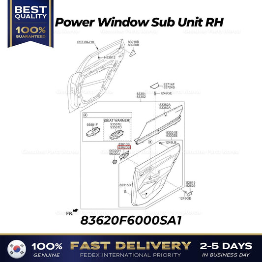 Genuine Rear Door Inside Handle RH 83620F6000SA1 for Kia Cadenza