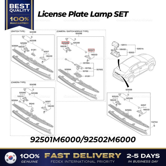 Genuine License Plate Lamp SET 92501M6000 92502M6000 for Kia K3