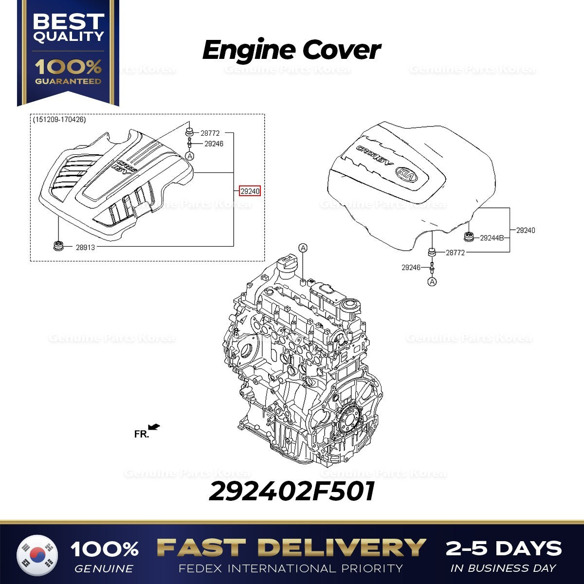 Genuine Engine Cover 292402F501 for Hyundai Grandeur Kia K7