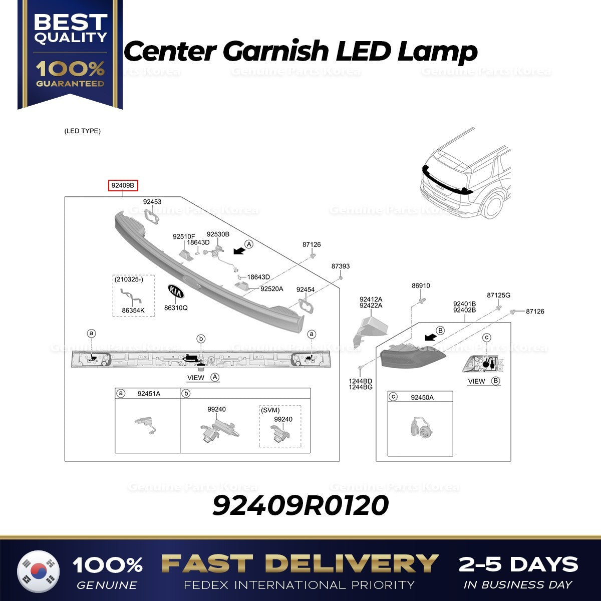 Genuine Center Garnish LED Lamp 92409R0120 for Kia Carnival