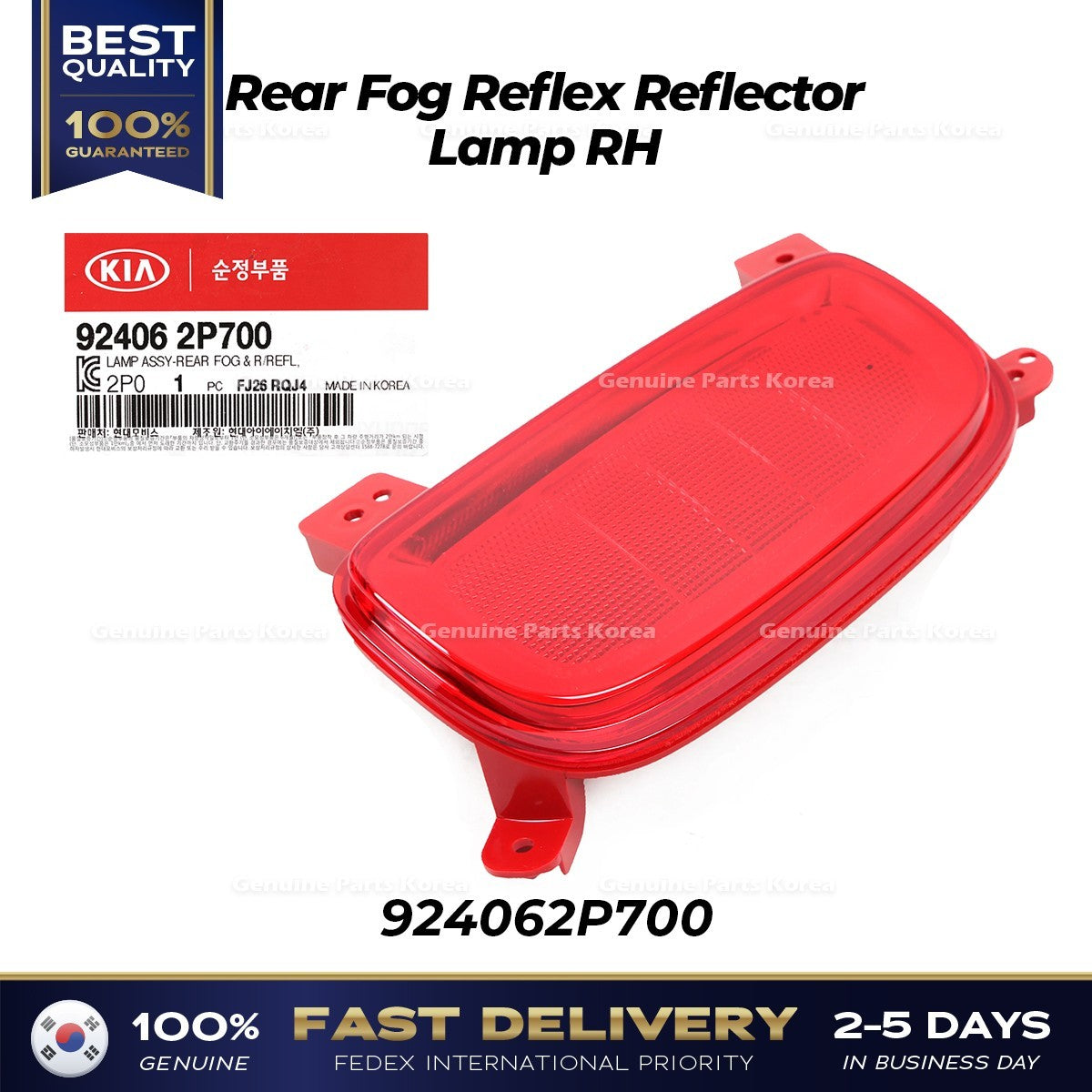 Genuine Rear Fog Reflex Reflector Lamp RH 924062P700 for Kia Sorento