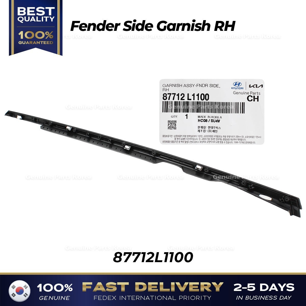 Genuine Fender Side Garnish RH 87712L1100 for Hyundai Sonata