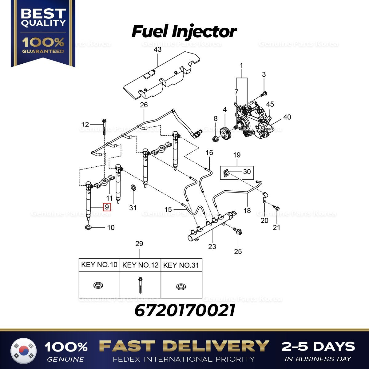 Genuine Fuel Injector 6720170021 for Ssangyong Rodius Rexton