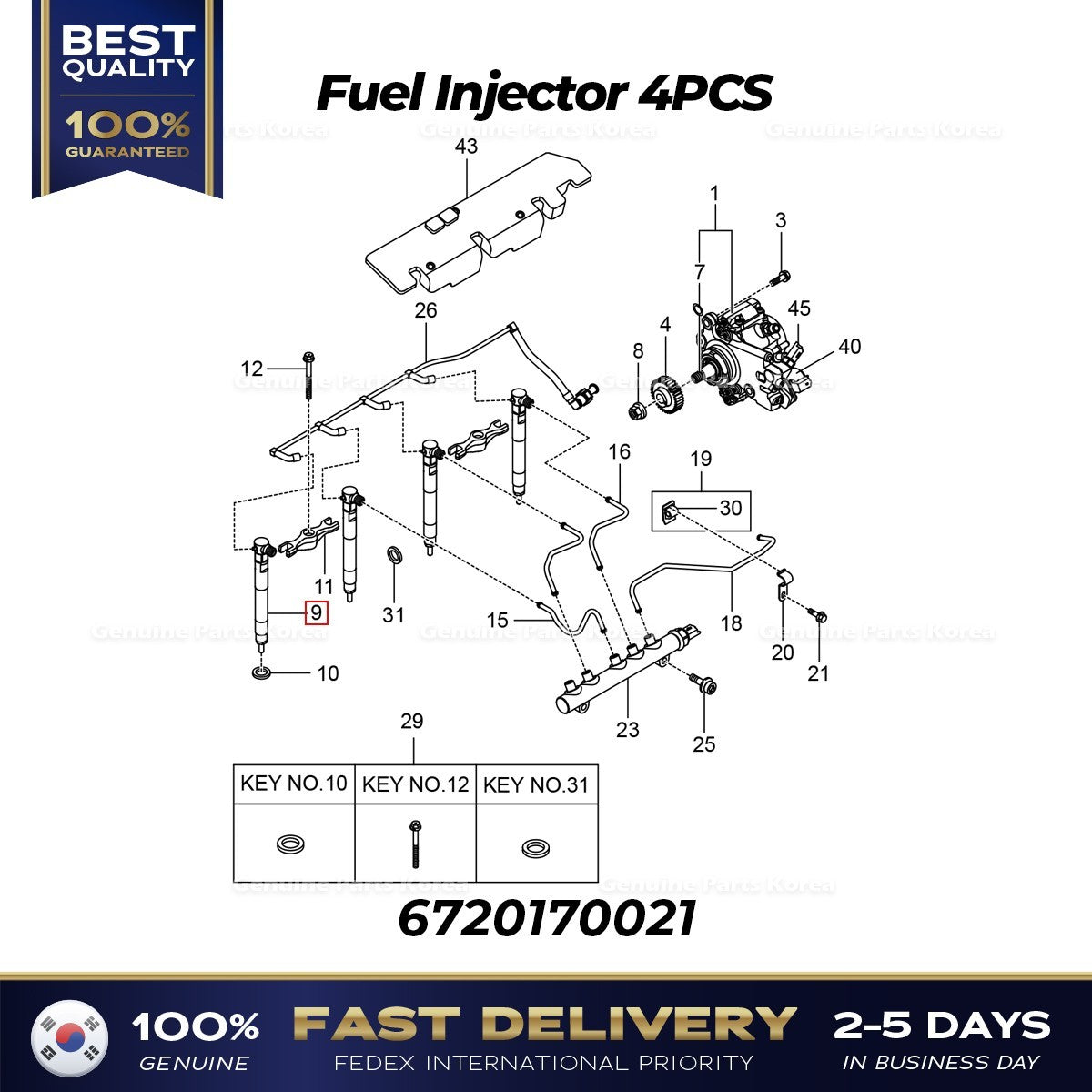 Genuine Fuel Injector 4PCS 6720170021 for Ssangyong Rodius Rexton