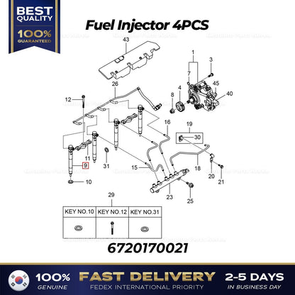 Genuine Fuel Injector 4PCS 6720170021 for Ssangyong Rodius Rexton