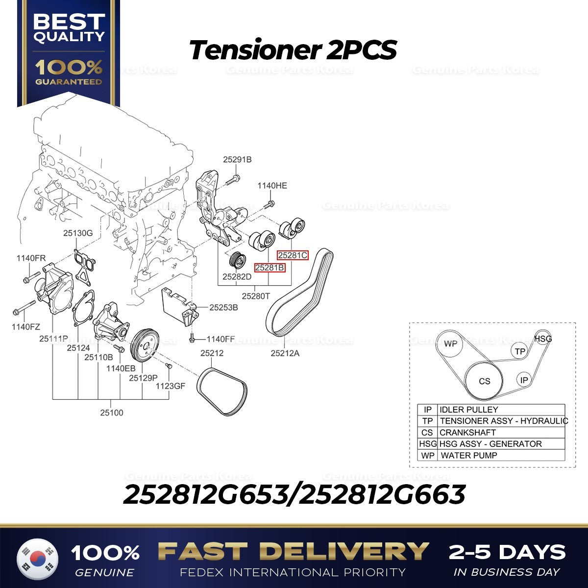 Genuine Tensioner 2PCS 252812G653 252812G663 for Hyundai Sonata Hybrid