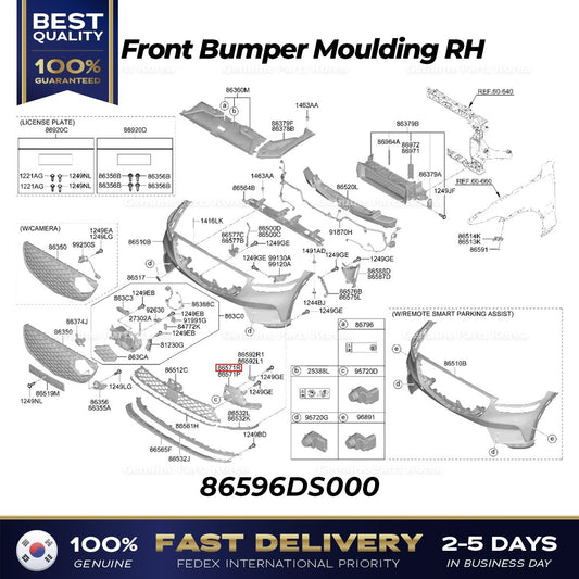 Genuine Front Bumper Moulding RH 86596DS000 for Hyundai Genesis GV70