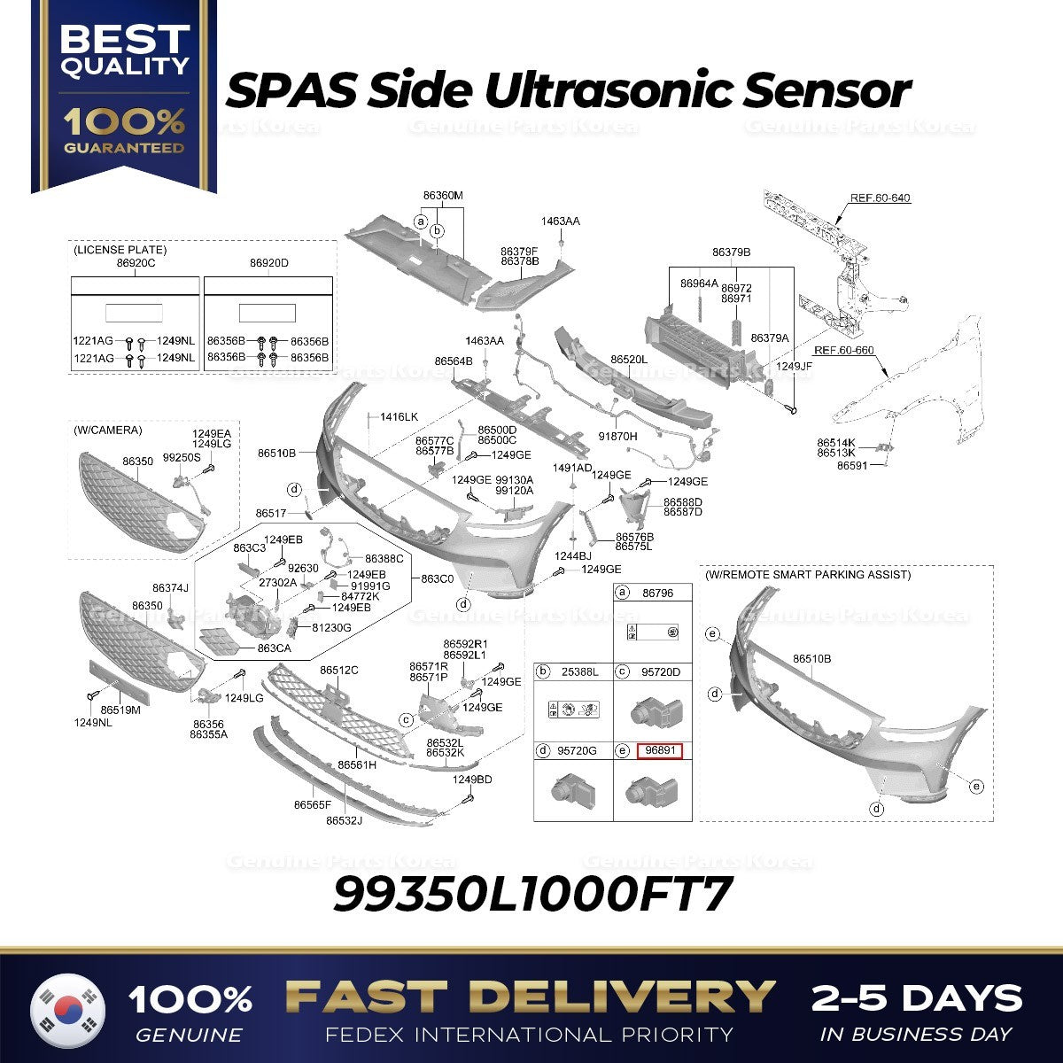 Genuine SPAS Side Ultrasonic Sensor 99350L1000FT7 for Hyundai Genesis GV70