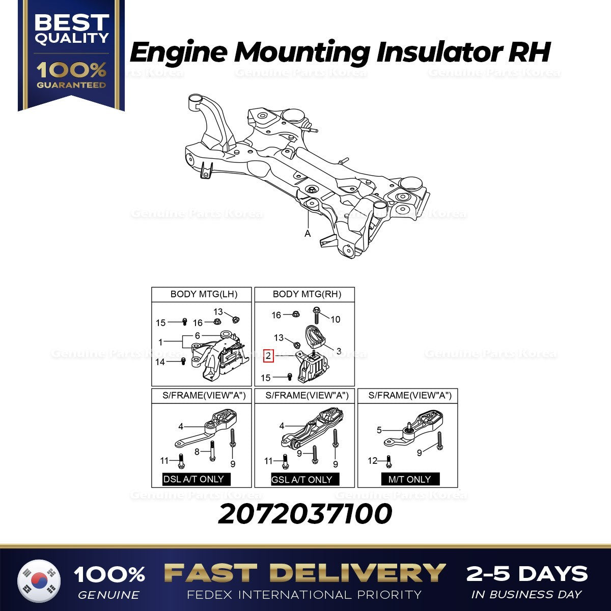 Genuine Engine Mounting Insulator RH 2072037100 for Beautiful Korando