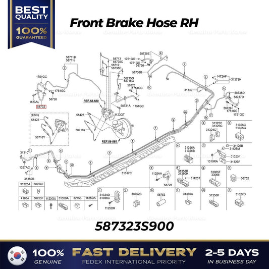 Genuine Front Brake Hose RH 587323S900 for Hyundai Sonata