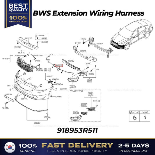 Genuine BWS Extension Wiring Harness 918953R511 for Kia Cadenza