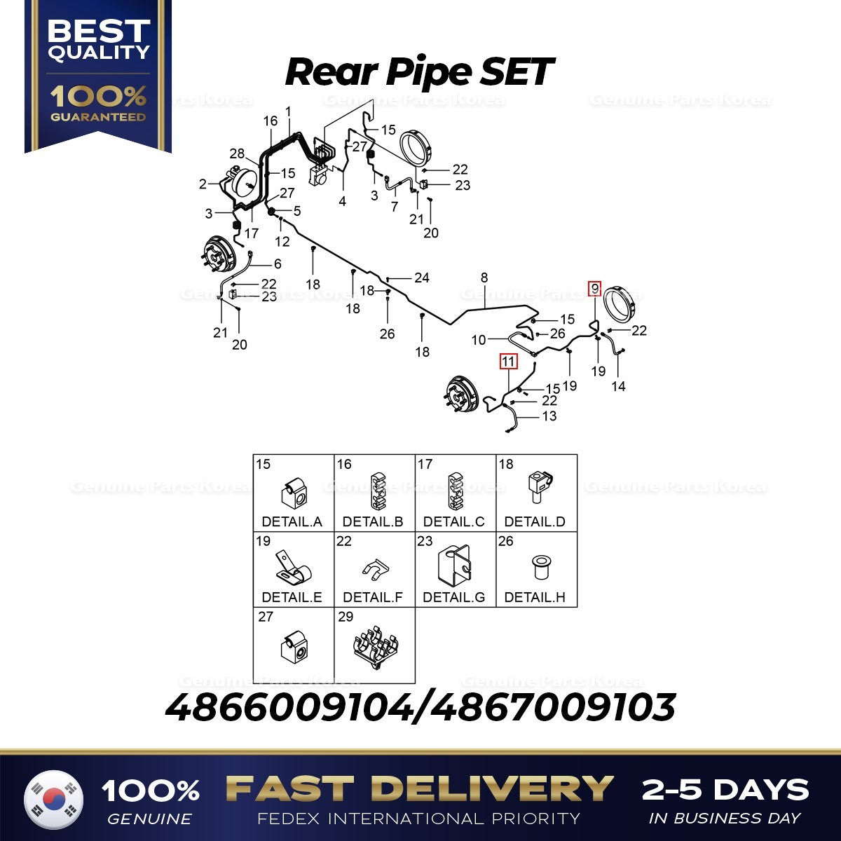 Genuine Rear Pipe SET 4866009104 4867009103 for Ssangyong Rexton