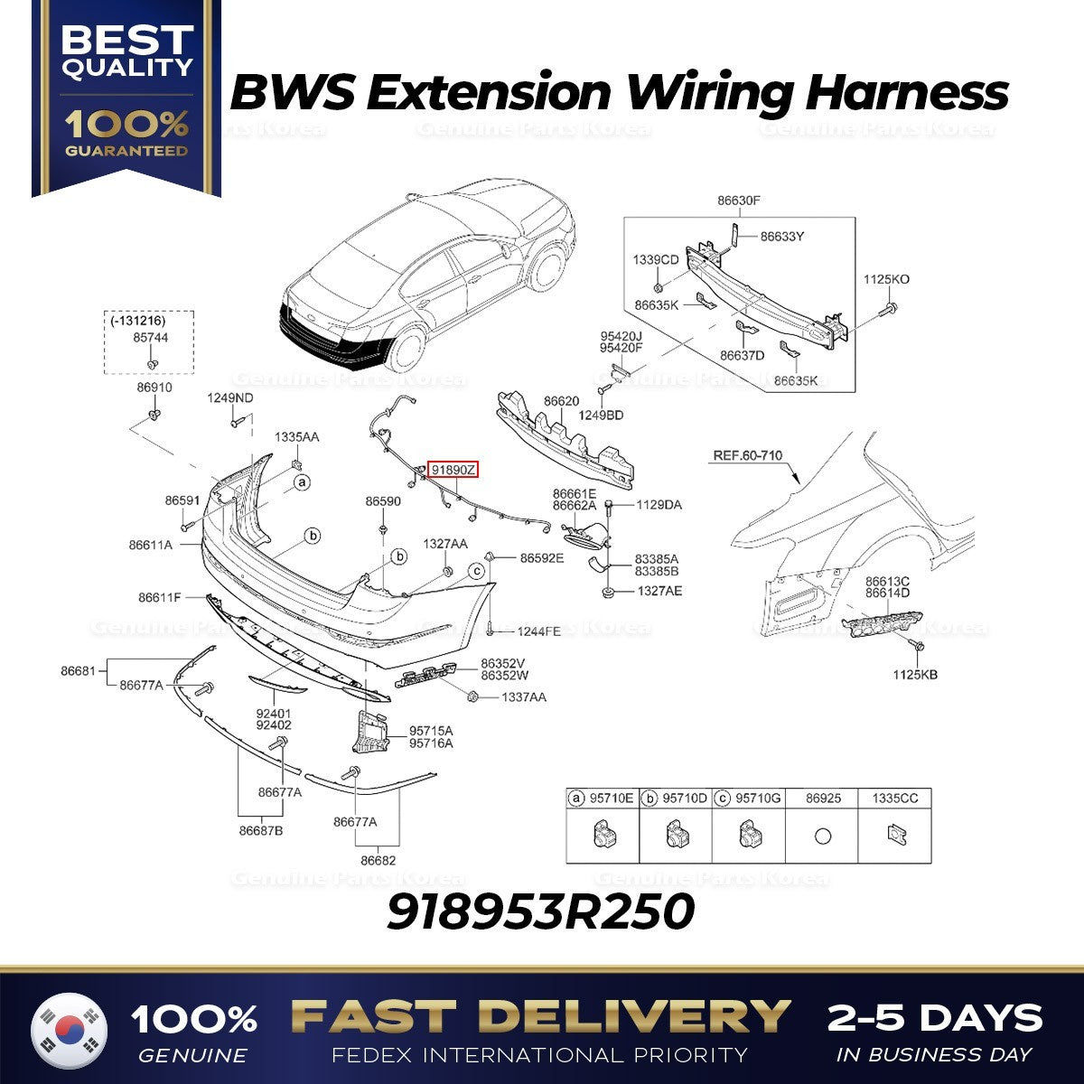 Genuine BWS Extension Wiring Harness 918953R250 for Kia Cadenza