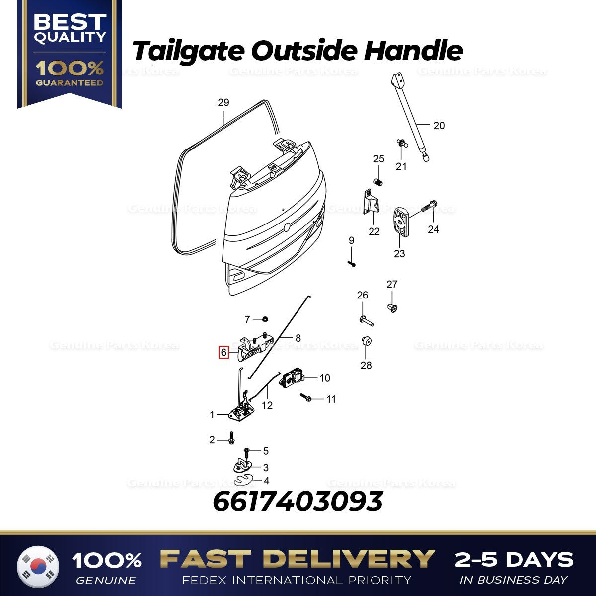 Genuine Tailgate Outside Handle 6617403093 for Ssangyong Rodius