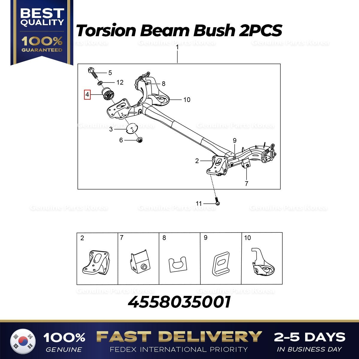 Genuine Torsion Beam Bush 2PCS 4558035001 for Ssangyong Tivoli