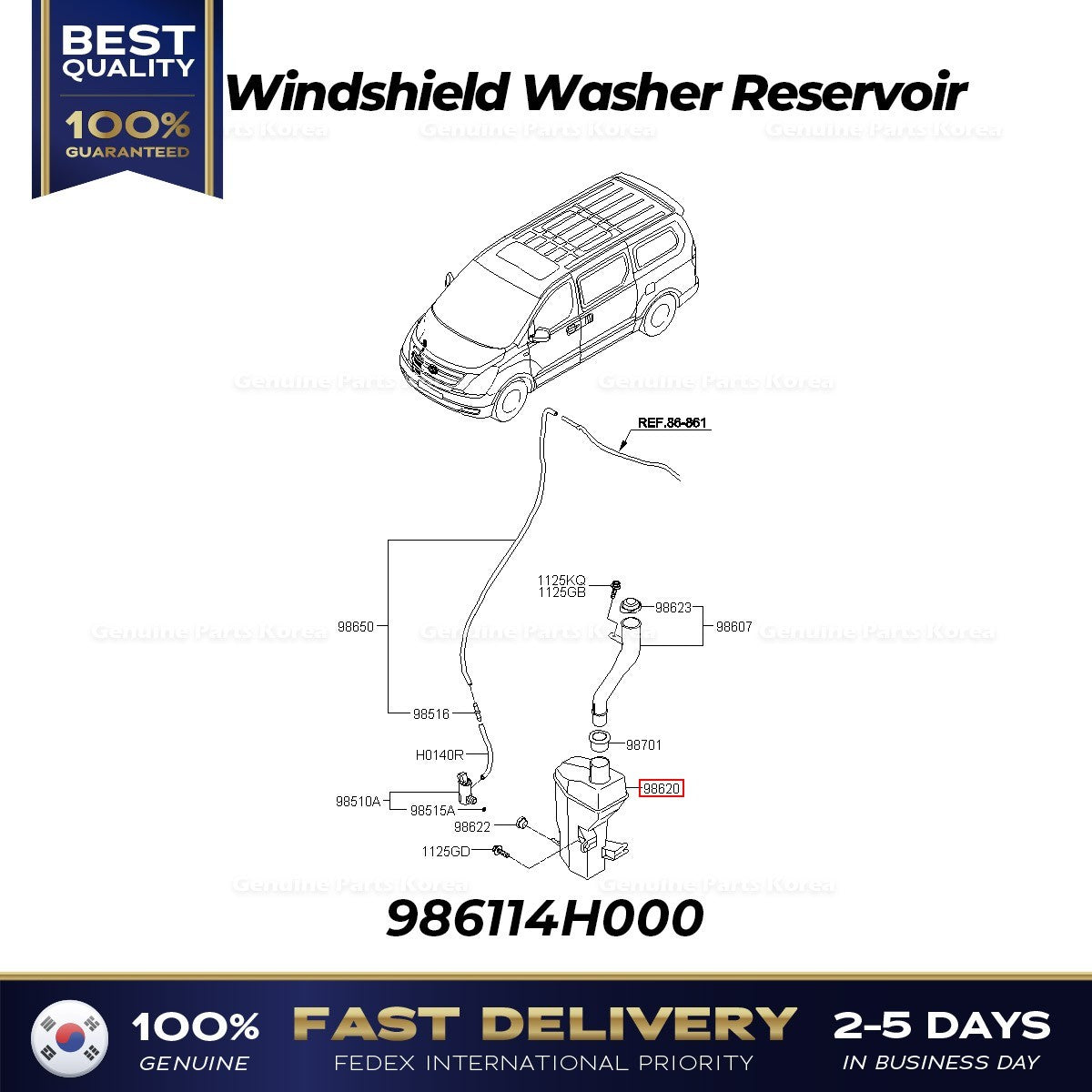 Genuine Windshield Washer Reservoir 986114H000 for Hyundai H1 Grand Starex