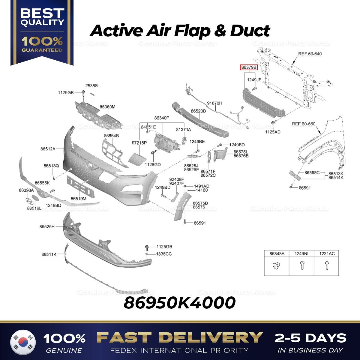 Genuine Active Air Flap & Duct 86950K4000 for Hyundai Kona