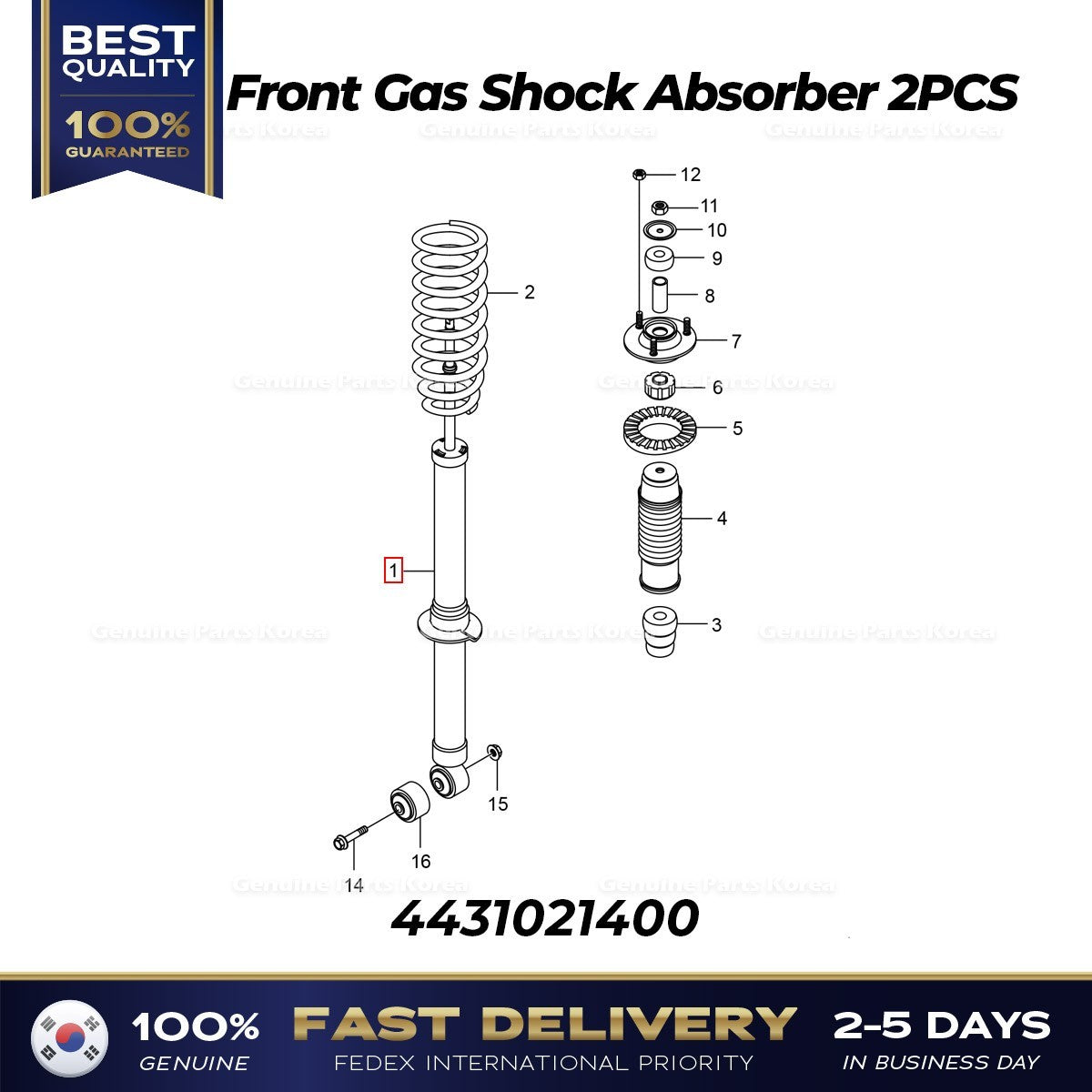 Genuine Front Gas Shock Absorber 2PCS 4431021400 for Ssangyong Korando Turismo