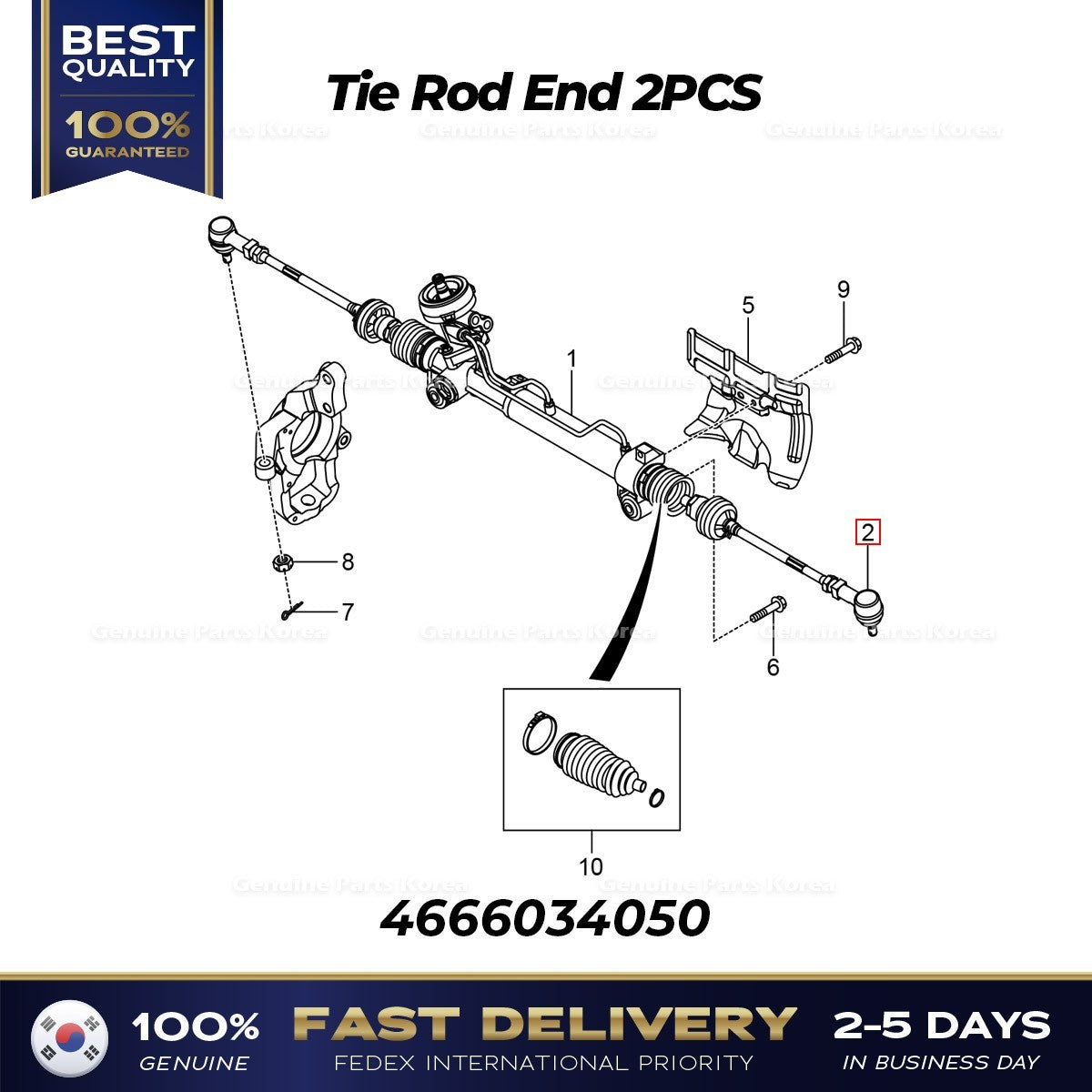 Genuine Tie Rod End 2PCS 4666034050 for Ssangyong Korando C