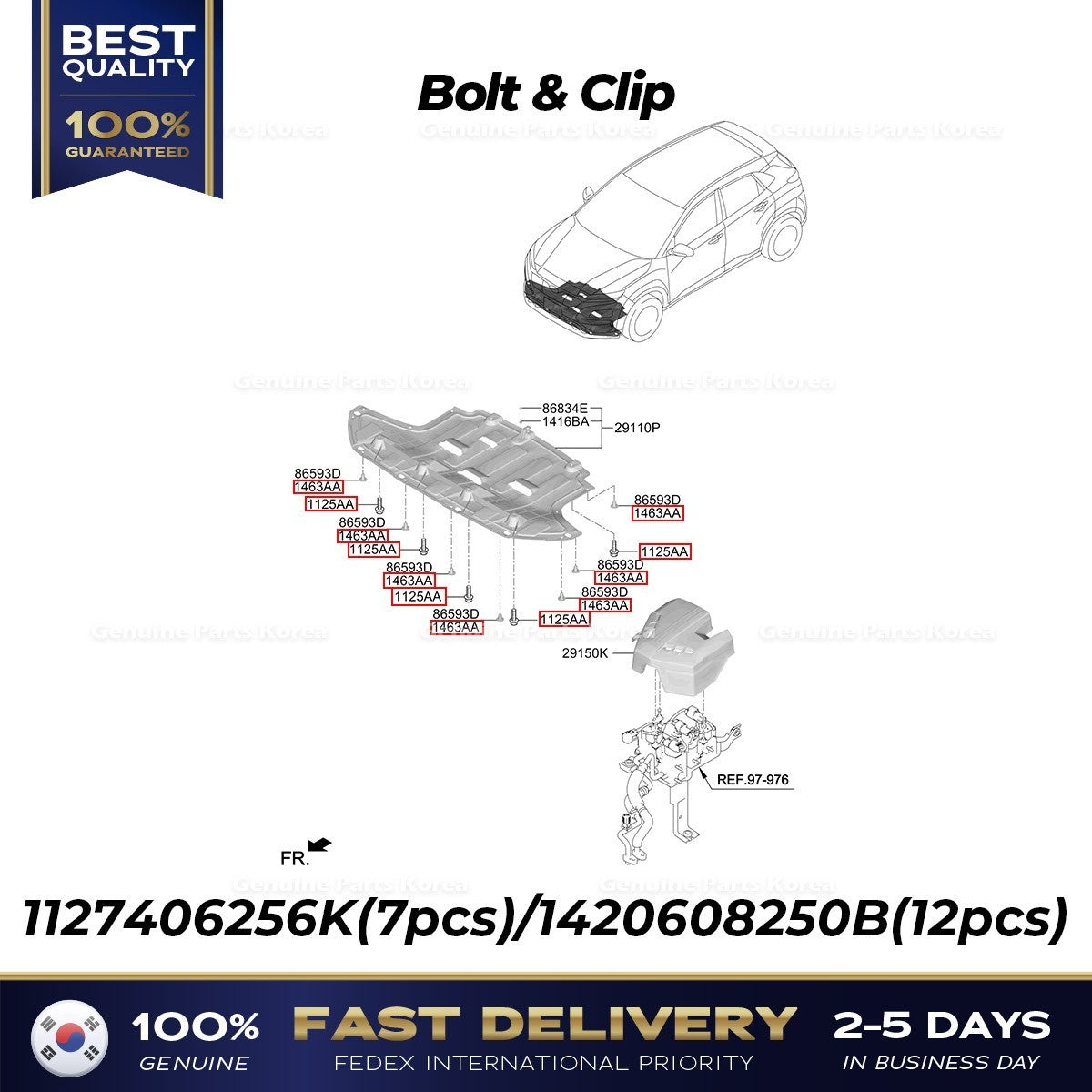 Genuine Bolt & Clip 1127406256K 1420608250B for Hyundai Kona Electric